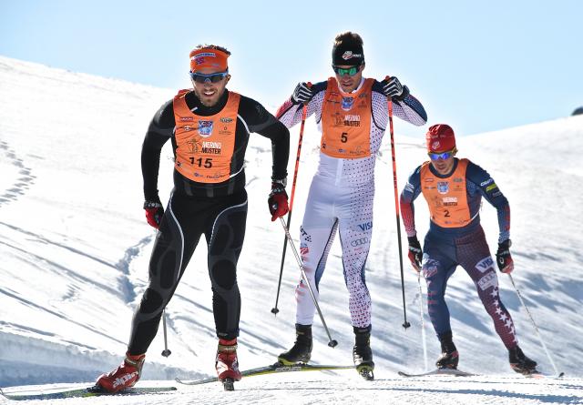 Simi Hamilton and Noah Hoffman push to catch up with Sweden's Henrik Forsberg, to eventually take first and second place. (Matt Whitcomb)