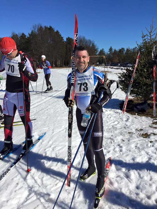 Yvon Dufour of Team NordicSkiRacer at the Hanson Hills Classic finish