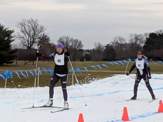 Jodie Haberkorn and Deb Godmer at the 2019 Frosty Freestyle xc ski race