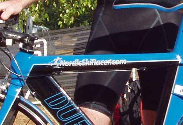 Yvon with his hand-built carbon framed triathlon bike