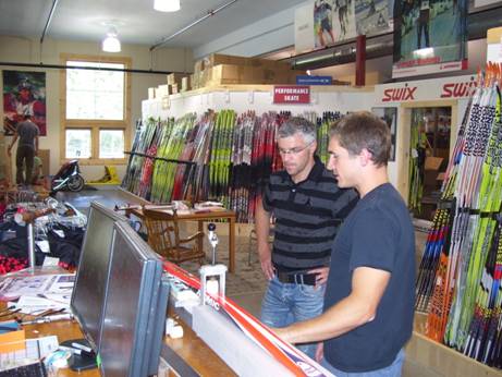 International Race Director Roman Toferer meeting with US retailer Matt Liebsch to review xc ski flex patterns