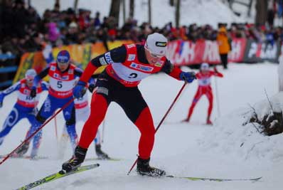 Kikkan Randall wins the cross country ski sprint event at the Wolrd Cup in Rybinsk, Russia