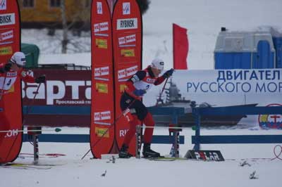 Kikkan Randall wins the cross country ski sprint event at the Wolrd Cup in Rybinsk, Russia