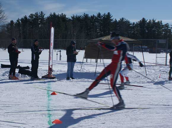 Tony Bozzio nips Dave Mcclean in the A Final of the Michigan Cup Sprints cross county ski race