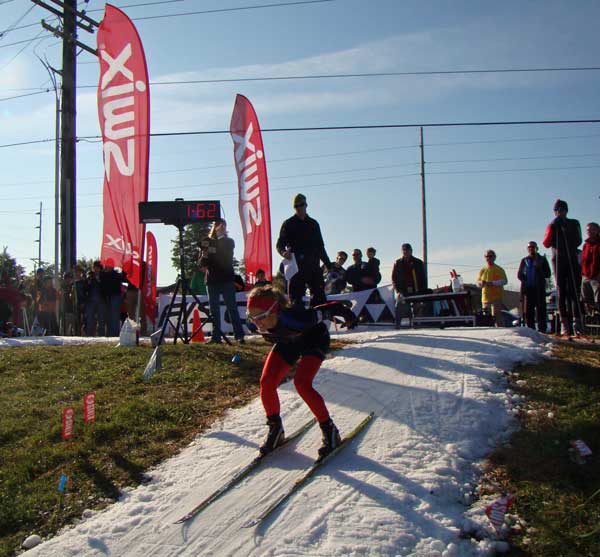 Amy Powell on the downhill at the Nordic Fest Season Operner cross country ski race