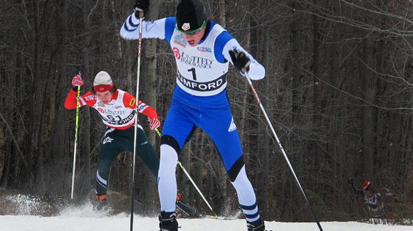 	 Tad Elliott charges to a victory in the men's 15k freestyle at the U.S. Cross Country Ski Championships in Rumford. (USSA/Bryan Fish)