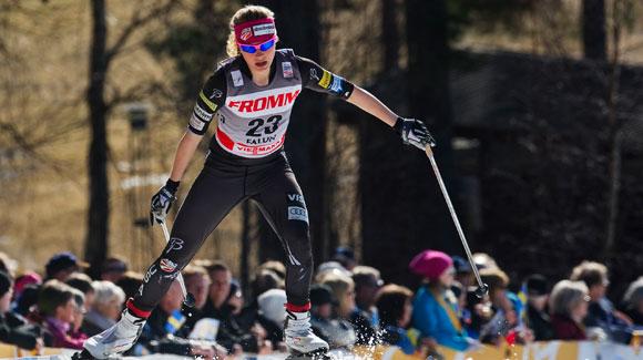 Jessie Diggins had the ninth fastest time in the 10k pursuit to finish 15th. (Getty Images/AFP-Jonathan Nackstrand)