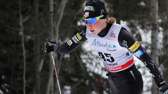 U.S. Ski Team athlete Ida Sargent powers her way to 14th in the Canmore World Cup skiathlon - a career best distance finish. (Robert Whitney)