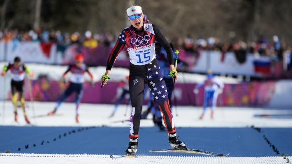  	 First-time Olympian Jessie Diggins skied into an impressive eighth and secured the top spot for Team USA in the women’s skiathlon Saturday, the opening Olympic cross country event at the Laura Cross Country Ski Center. (Getty Images/Harry How)