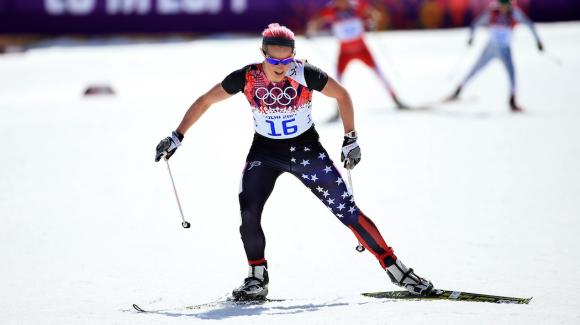 Kikkan Randall, seen here at the 2014 Sochi Olympic Winter Games, took the top spot for the USA Sunday with 21st in the 10k freestyle World Cup race, the final event of the Lahti Ski Games. (Getty Images/Richard Heathcote)