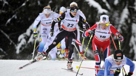 Liz Stephen posted the fifth-fastest time of the day Friday when she started from 22nd to finish 12th in the 15k pursuit stage of the Tour de Ski. (Getty Images/Agence Zoom/Vianney Thibaut)