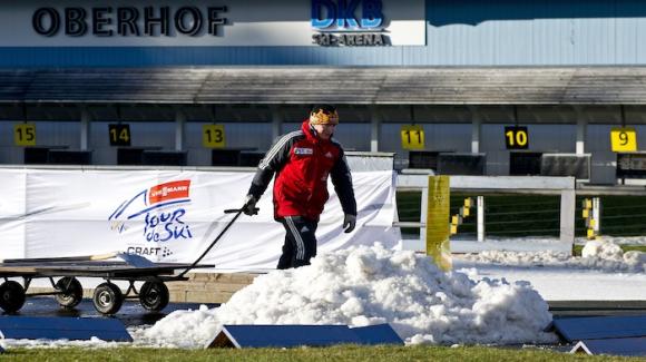 Workers prepare the course for cross country ski racing’s most grueling nine days beginning Saturday in Oberhof with the opening of the eighth running of the Tour de Ski. (Getty Images/AFP/Robert Michael)