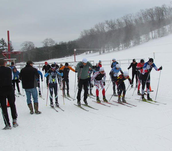 Start of Six-Hour Michigan Cup cross country ski relay race