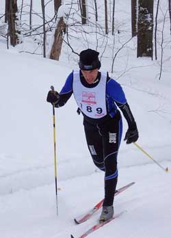 Striding the first hill at the Crystal Mountain 18K Classic cross country ski race.