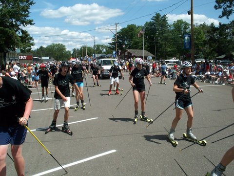 Rollerskiing in the 4th of July parade