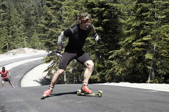 Kris Freeman rollerskiing at Whistler Mountain