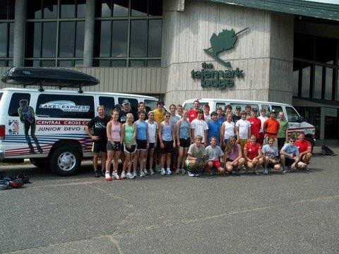 Some of the campers and staff about to head up to Lake Owen for roller and water skiing