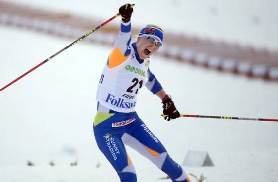 Riita-Liisa Roponen was overwhelmed when she tried the new Featherlight in competition. (AP Photo)