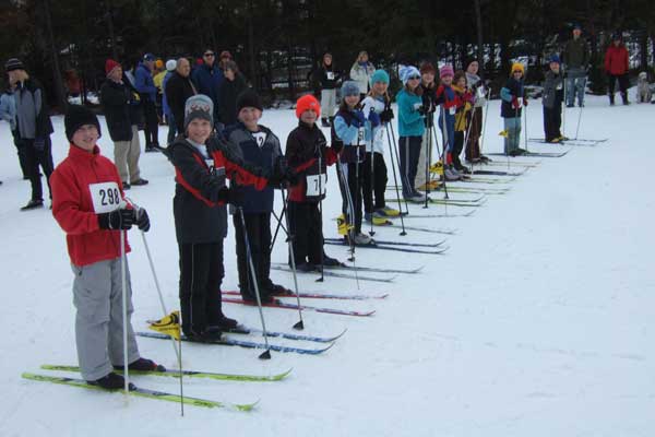 Start of the 7-10 year old age class at the 2020 Muffin cross country ski race