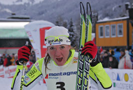 Petra Majdic wins the cross country ski sprint at the World Cup in Davos