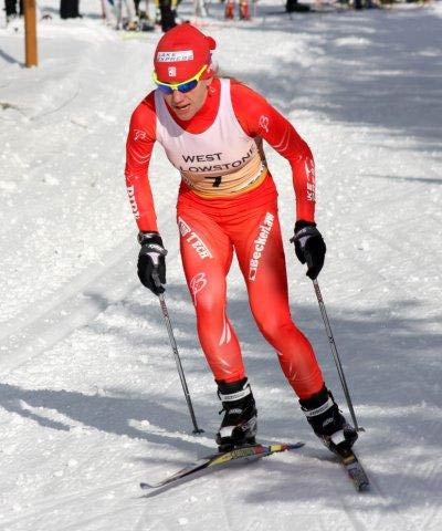 Caitlin Gregg cross country ski racing in West Yellowstone