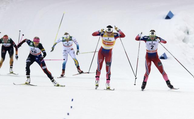 Kikkan Randall skis to third in Lahti. (Getty Images/AFP-Martti Kainulainen)