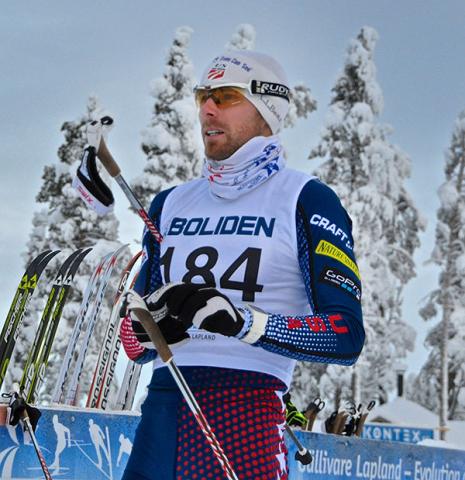 Andy Newell prepares for his qualifying start in the opening FIS sprint in Sweden.