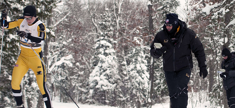 Coach Haggenmiller on the xc ski course