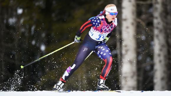 Jessie Diggins (shown racing at the Sochi Olympic Games) led the U.S. Cross Country Ski Team in the Ostersund 10k Freestyle World Cup. (Getty Images/Harry How) 