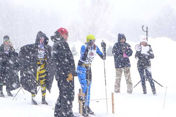 Cold and snowy at the start of the Michigan High School cross country ski champiopnships pursuit race