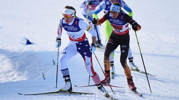 Sophie Caldwell, shown here during the 2015 FIS Nordic World Ski Championships, was the top American finisher in sixth in the 1.6K Sprint in Davos Sunday. (Getty Images-Matthias Hangst)