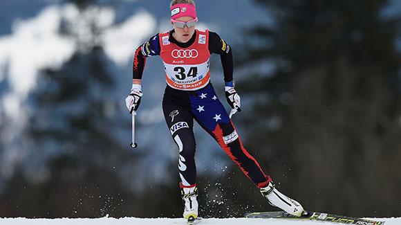Sadie Bjornsen skis to an impressive seventh in the Tour de Ski prologue in Oberstdorf. (Getty Images/Bongarts-Matthias Hangst)