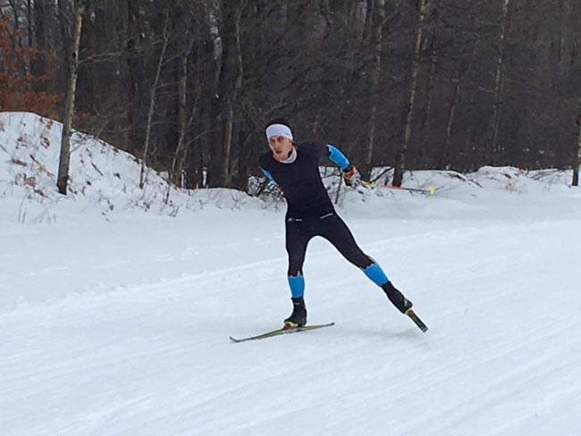 ALex Vanias winning the Lakes of the North Freestyle cross country ski race