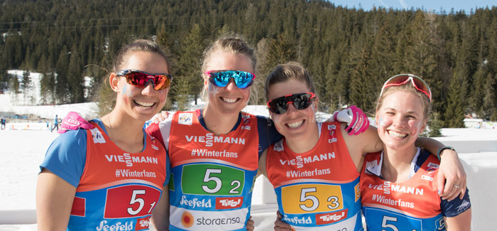 Julia Kern, Sadie Bjornsen, Rosie Brennan and Jessica Diggins are among 20 athletes nominated to the 2019-20 U.S. Cross Country Ski Team. (U.S. Ski & Snowboard - Reese Brown)