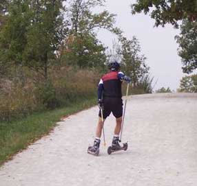 Rollerskiing on a limestone pathway