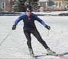 Double-push skating on cross country skis