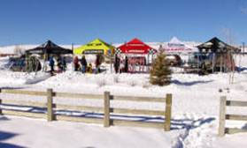 Equipment tents at Steamboat Springs Nordic Ski Camp