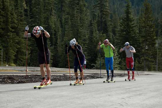 Kris Freeman with the USST rollerskiing at the Whistler Camp