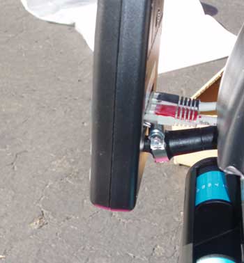 Seventh step for building the Vasa Ergometer: Attach the monitor to the ball joint sticking out from the front assembly.