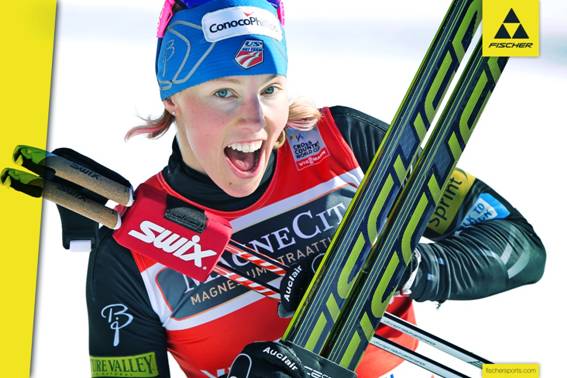 Kikkan Randall on Fischer cross country skis