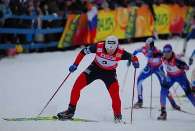 Kikkan Randall wins the cross country ski sprint event at the Wolrd Cup in Rybinsk, Russia