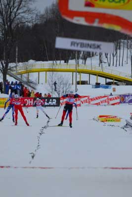 Kikkan Randall wins the cross country ski sprint event at the Wolrd Cup in Rybinsk, Russia