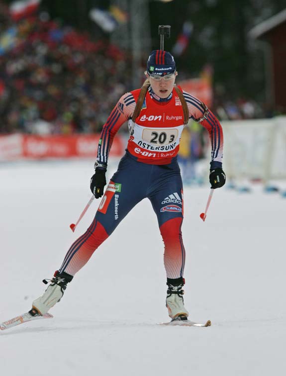 Haley Johnson in the Women's relay at the 2008 Biathlon World Championships