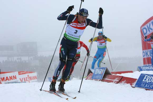 .Tim Burke (Paul Smiths, NY) skis to a 2nd place in finish today's IBU World Cup Mass Start event in Oberhof, Germany. Credit: U.S. Biathlon