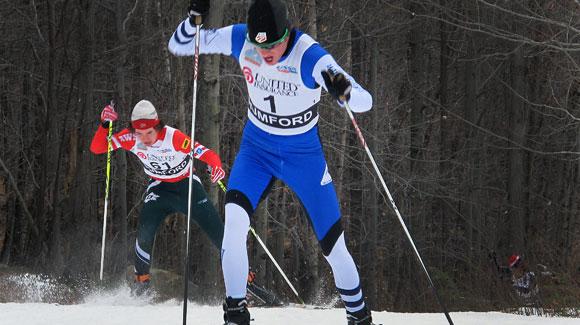 Tad Elliott charges to a victory in the men's 15k freestyle at the U.S. Cross Country Ski Championships in Rumford. (USSA/Bryan Fish)