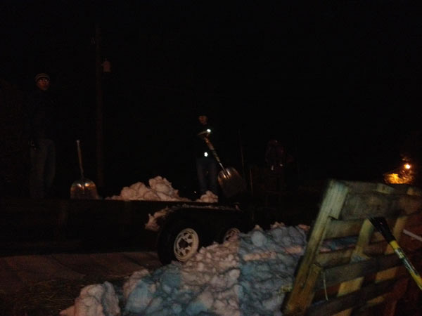Ski Fest, late shift shovellng snow for the cross country ski loop
