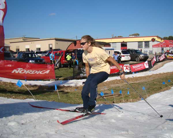 Climbing the hill on the Ski Fest cross country ski course