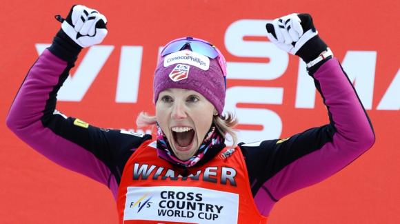 Kikkan Randall became the first American woman in history to break into the top three overall in the Cross Country World Cup on Sunday. (Getty Images/AFP/Jonathan Nackstrand)