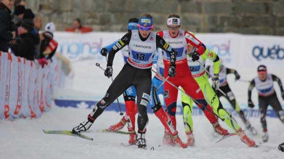 World Cup sprint champion Kikkan Randall (Anchorage) fought hard to earn a fifth-place finish during Sunday’s 10k freestyle pursuit, the finale of the Ruka Triple mini-tour and cross country World Cup season opening weekend. Here's Kikkan competing in Quebec. (USSA/Reese Brown)