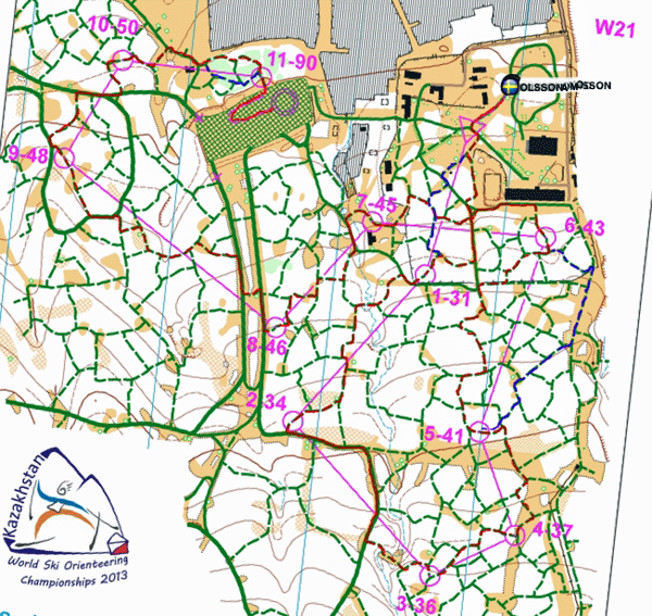 Course map for Ski Orienteering World Championships for 2013